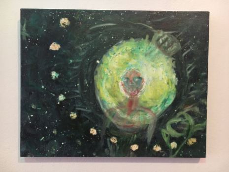 Oil Painting, Green Afro Chick In Space